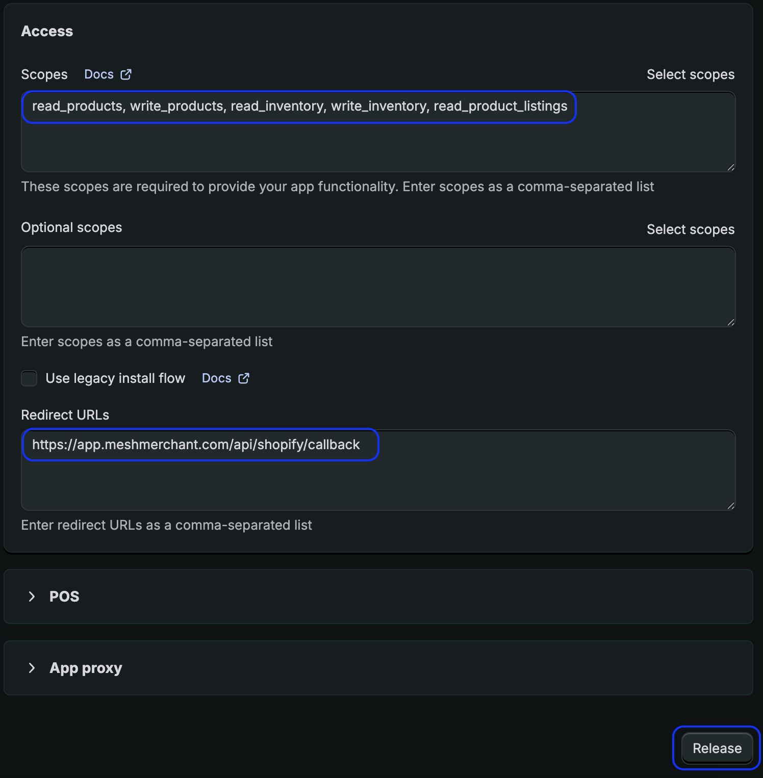 Scopes and Redirect URL Configuration